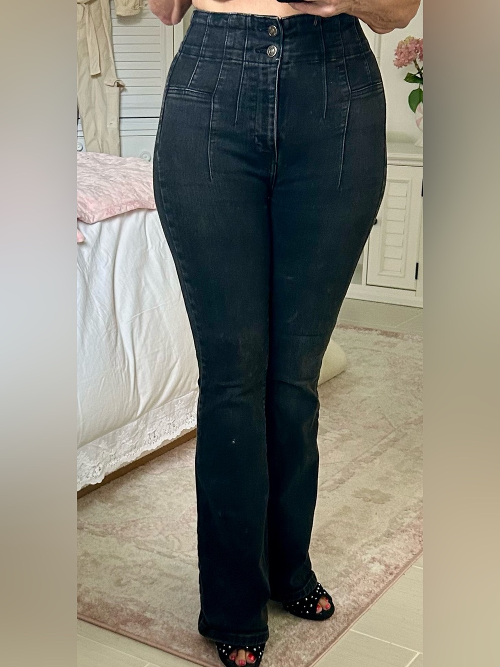 We The Free Jayde Flare Denim Women's Black Mid-Rise Flared Jeans